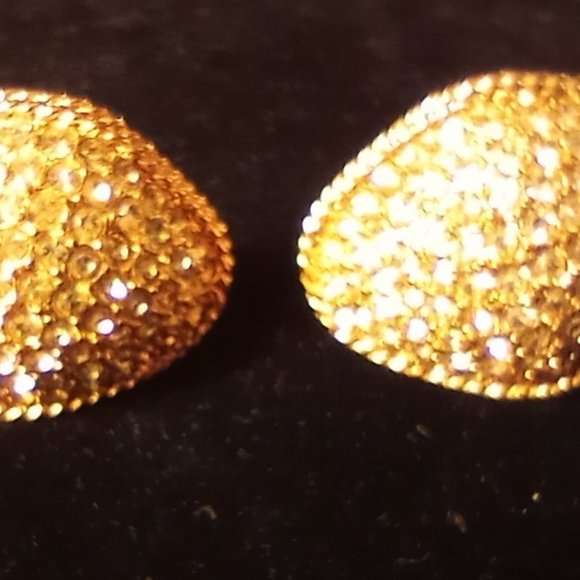 Beautiful gold tone clip-on earrings covered in crystals. By premier USA - Picture 3 of 7